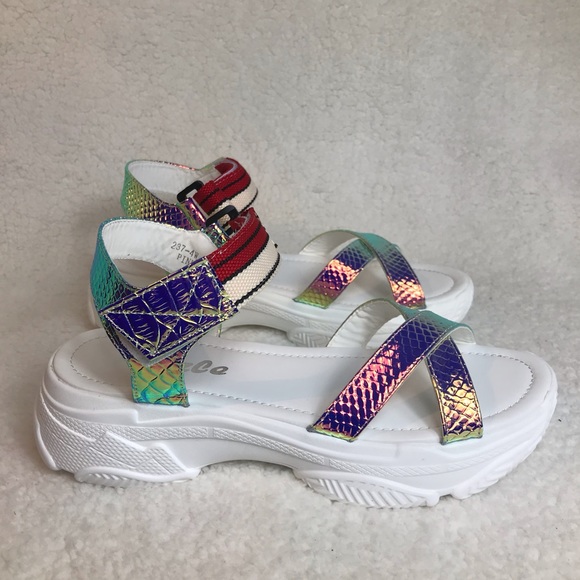 Sneaker Platform Sandals Pink Iridescent Shiny - Picture 3 of 8